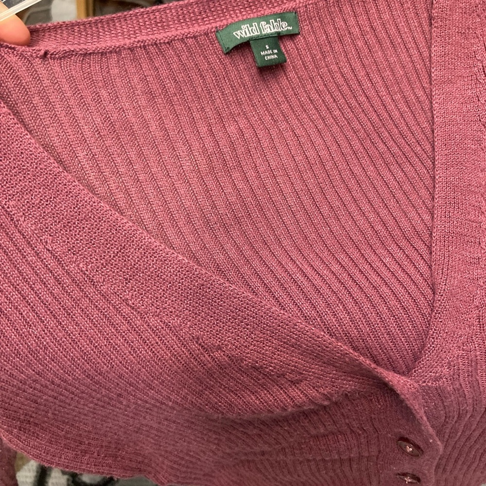 Wild Fable Mauve crop top button down long sleeve sweater - Picture 3 of 9